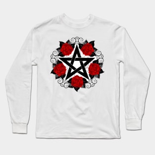 Pentagram with Red Roses Long Sleeve T-Shirt